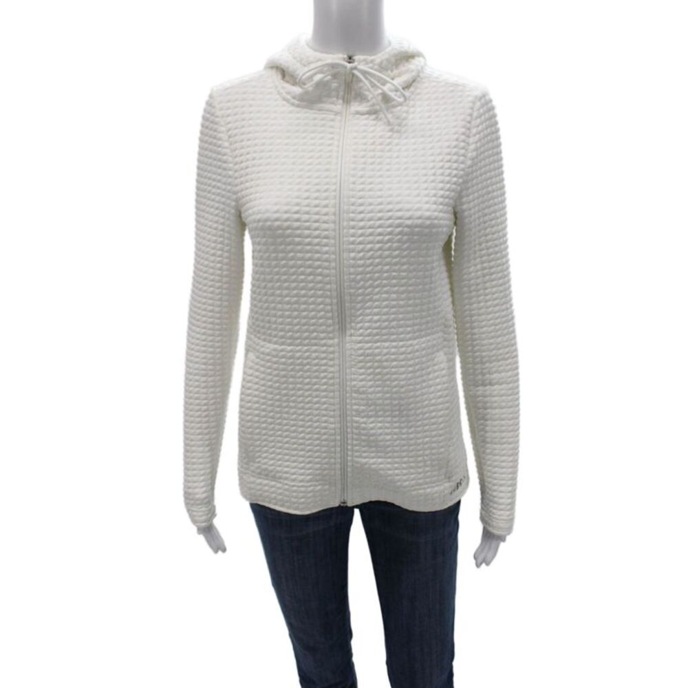 Nobull Women Track Jacket White Geometric Polyester Zip Long Sleeve Size S